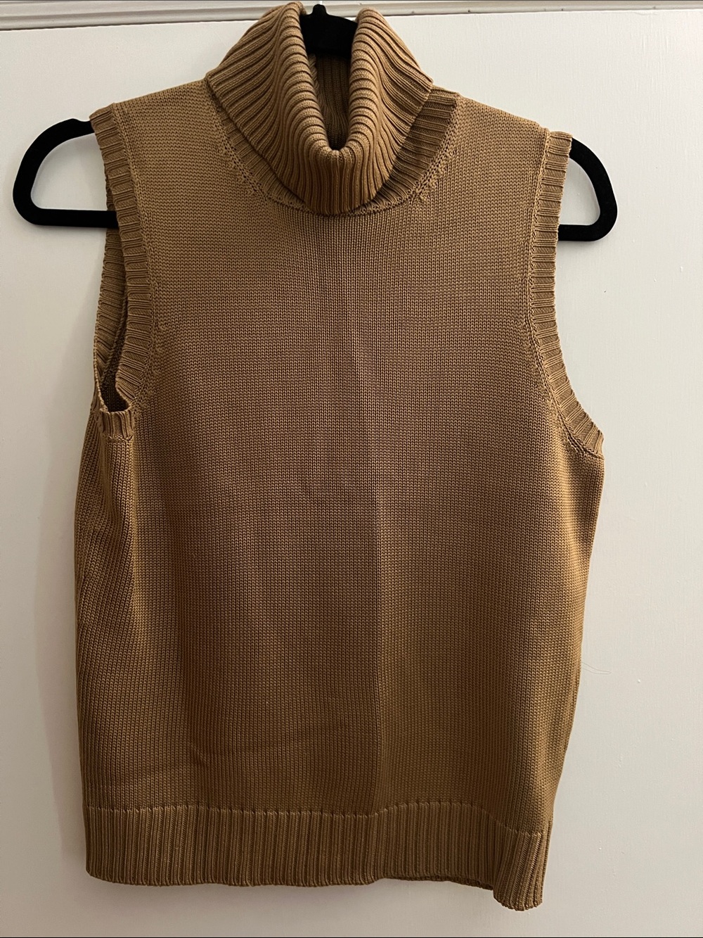 Lauren Ralph Lauren Camel Knit Sleeveless Turtleneck Vest 100% Silk